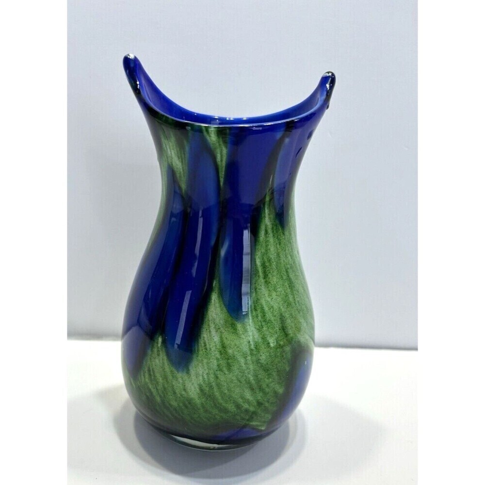 Jozefina Krosno Vase Hand Blown Art Glass Green Blue Bold Poland Abstract
